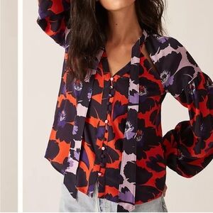 Anthropologie Red and Purple Floral Blouse